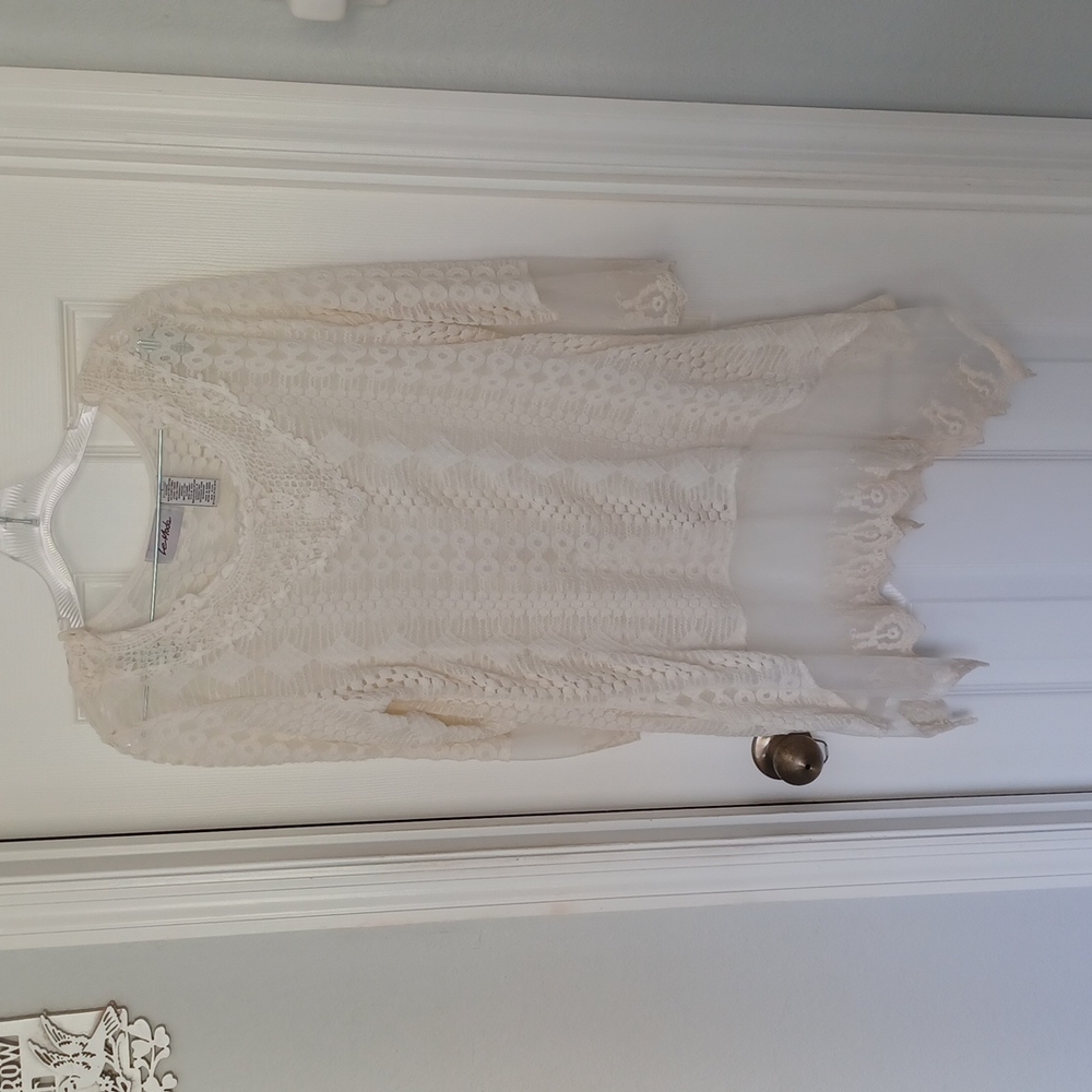 LE MODA LACE TOP BLOUSE SHIRT TUNIC SZ L large Antique style Photo shoot wear.